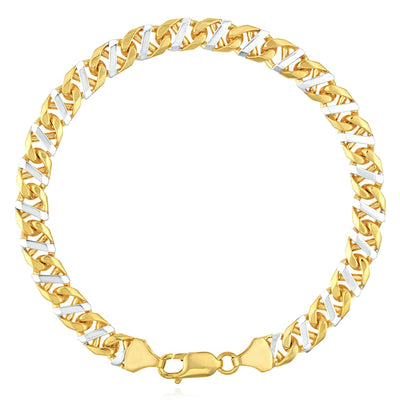 14K Yellow White Gold 7mm Anchor Mariner Bracelet (Solid Links) 8.5" - WJD Exclusives