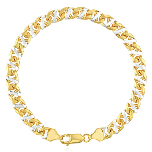 Solid 14K Real Gold Two-Tone Yellow White 7mm Anchor Mariner Bracelet 8.5"