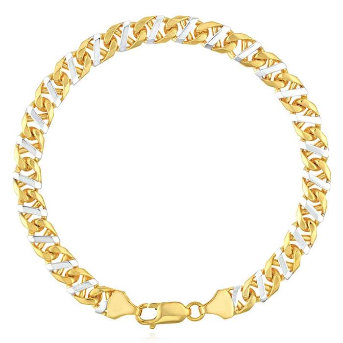 14K Yellow White Gold 7mm Anchor Mariner Bracelet (Solid Links) 8.5" - WJD Exclusives