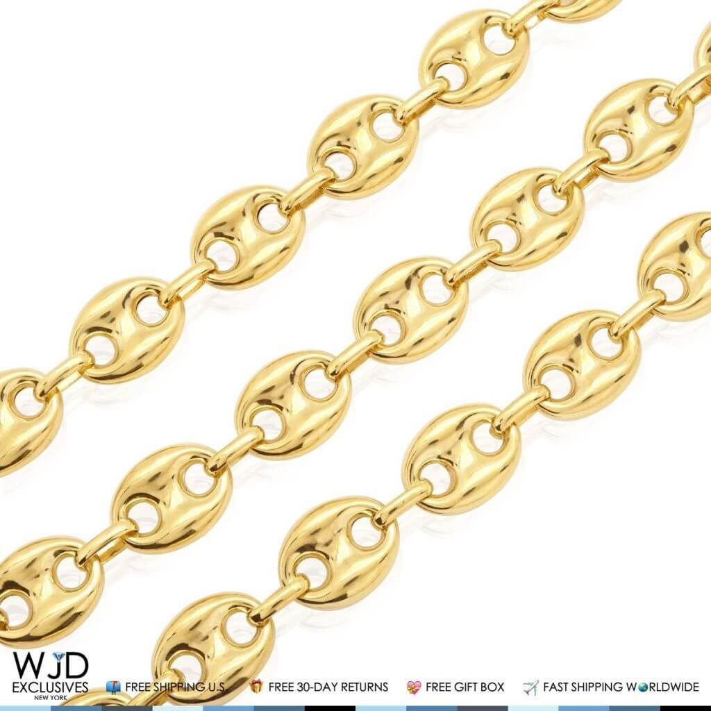 10K Yellow Gold 12mm Puffed Anchor Mariner Chain (Hollow) 24"-34"