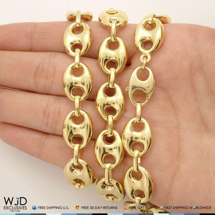 10K Yellow Gold 12mm Puffed Anchor Mariner Chain (Hollow) 24"-34"