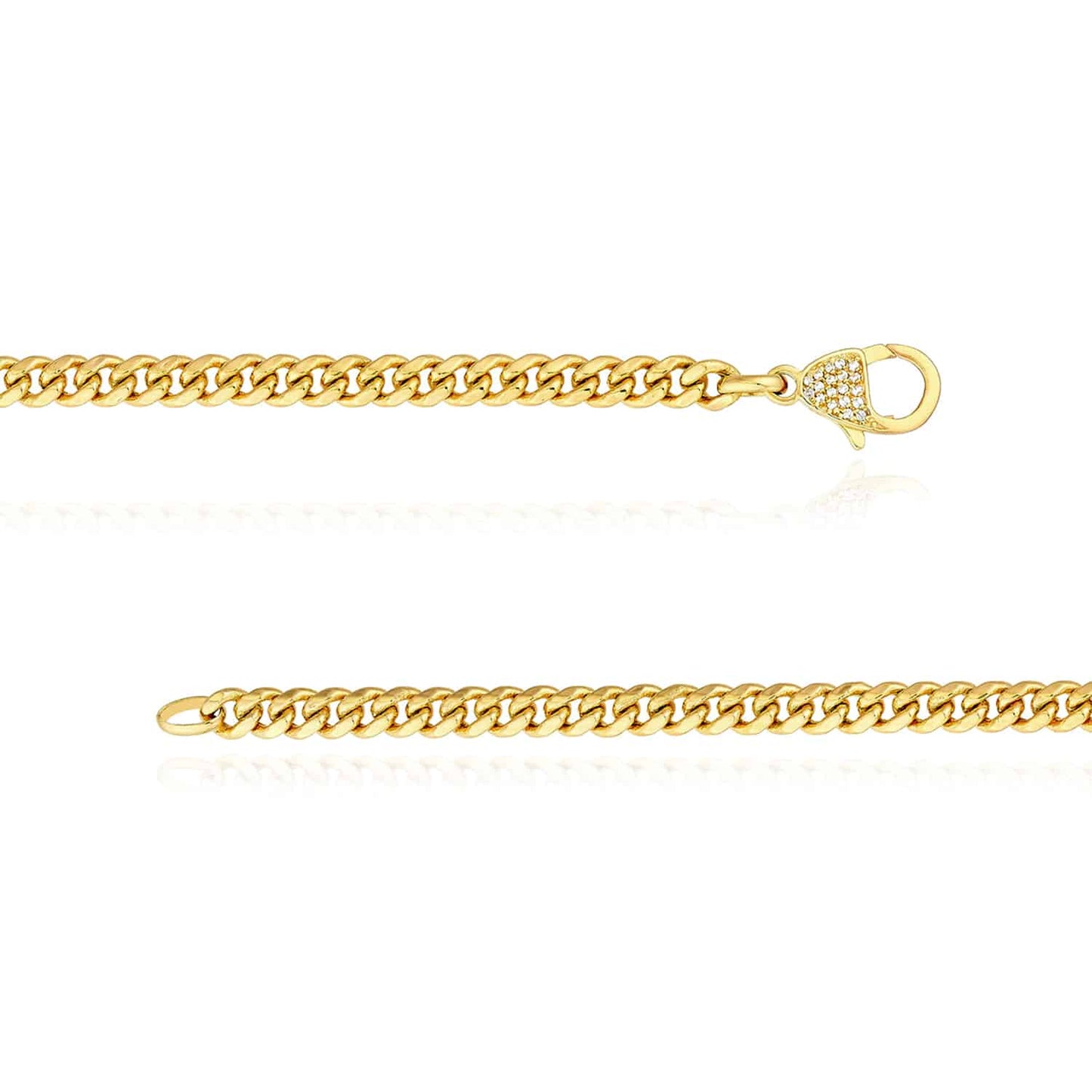 0.10CTW Real Diamond 14K Real Gold Yellow 5.3mm Cuban Bracelet 7.5"