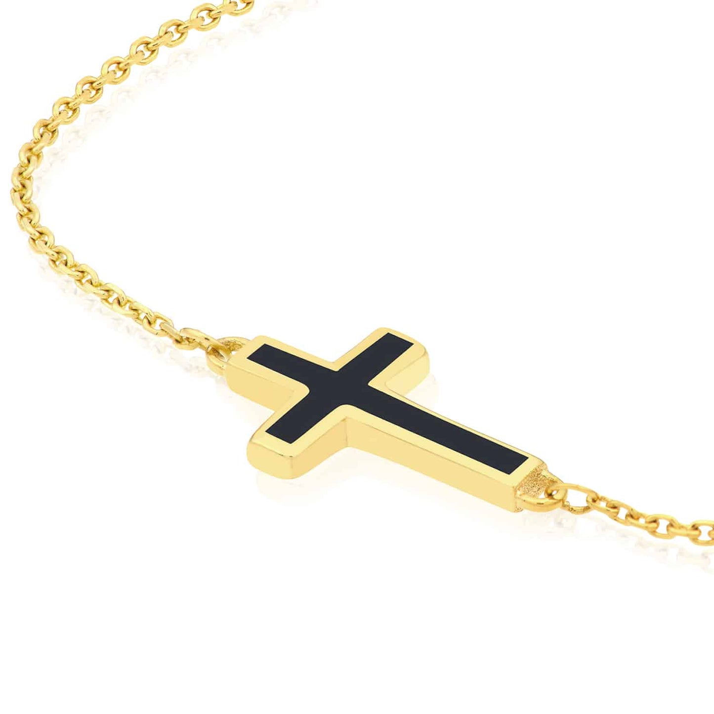 14K Real Gold Yellow Cable Sideways Cross Bracelet 7"-7.5" Adjustable