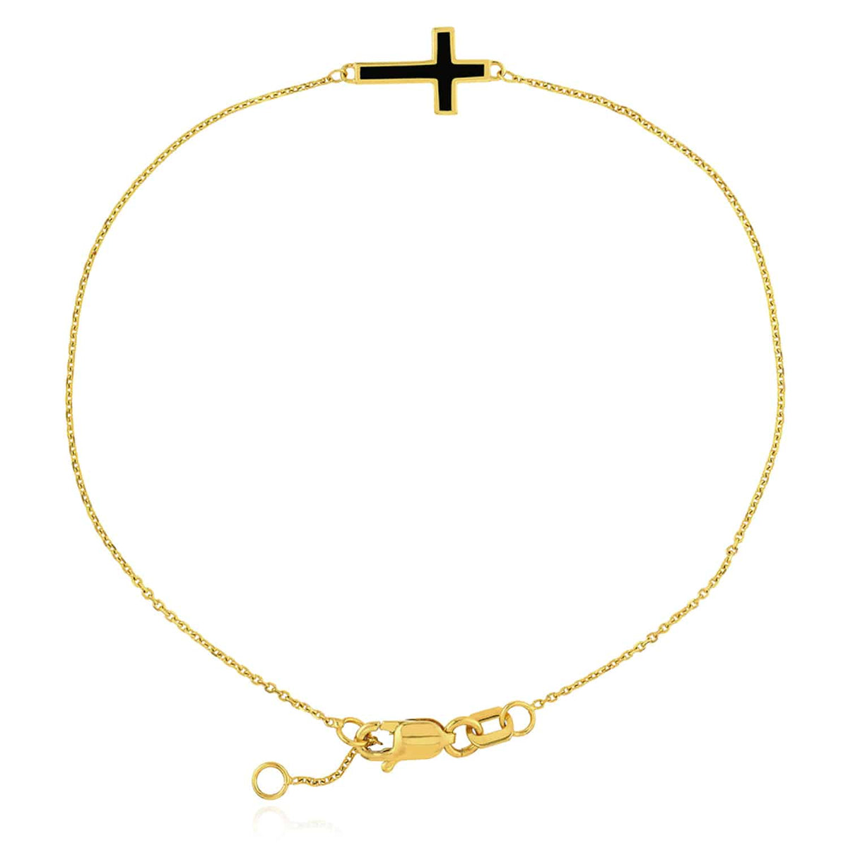 14K Yellow Gold Cable Sideways Cross Bracelet (Solid Links) 7" - 7.5" Adjustable - WJD Exclusives