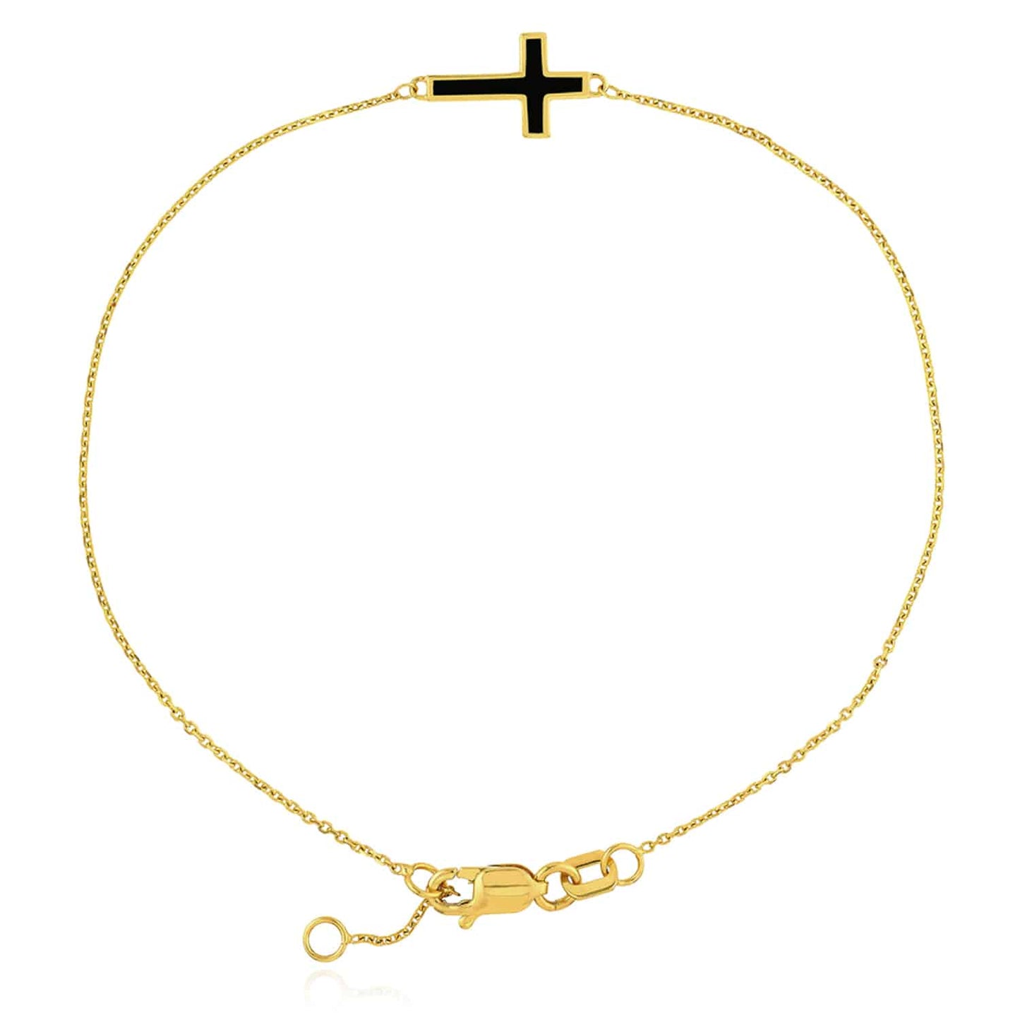 14K Real Gold Yellow Cable Sideways Cross Bracelet 7"-7.5" Adjustable