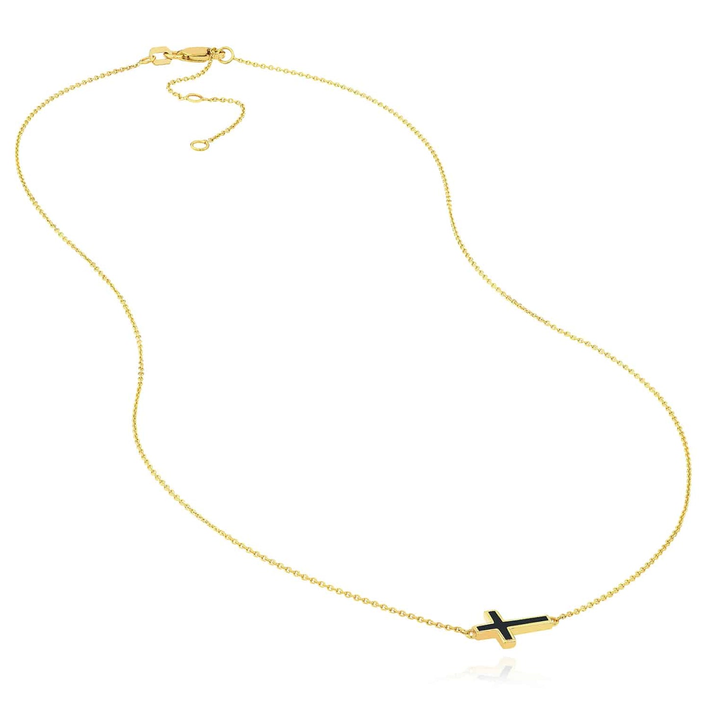 14K Real Gold White Black Turquoise Sideways Cross Pendant Necklace 16-18" Adj