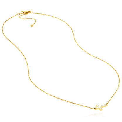 14K Real Gold White Black Turquoise Sideways Cross Pendant Necklace 16-18" Adj