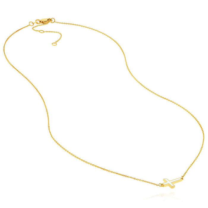 14K Yellow Gold Black White Turquoise Sideways Cross Necklace (Solid Links) 16" - 18" Adjustable - WJD Exclusives