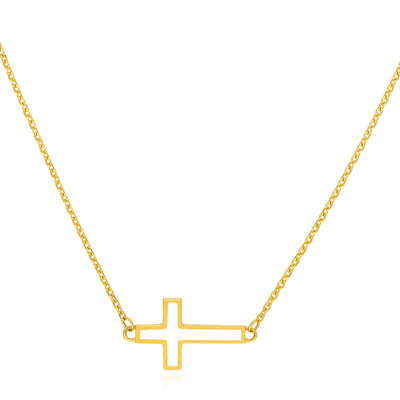 14K Yellow Gold Black White Turquoise Sideways Cross Necklace (Solid Links) 16" - 18" Adjustable - WJD Exclusives