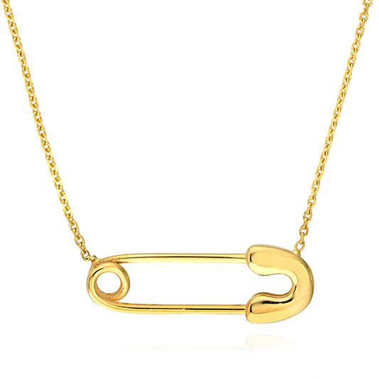 14K Real Gold Safety Pin Pendant Necklace 16"-18" Adjustable