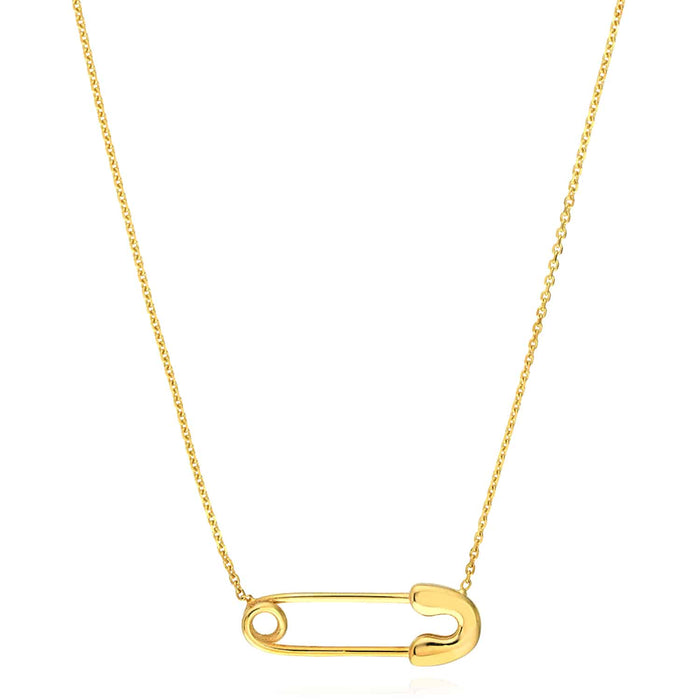 14K Yellow Gold Safety Pin Necklace (Solid Links) 16" - 18" Adjustable - WJD Exclusives