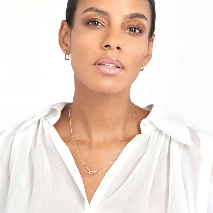 14K Yellow Gold Safety Pin Necklace (Solid Links) 16" - 18" Adjustable - WJD Exclusives