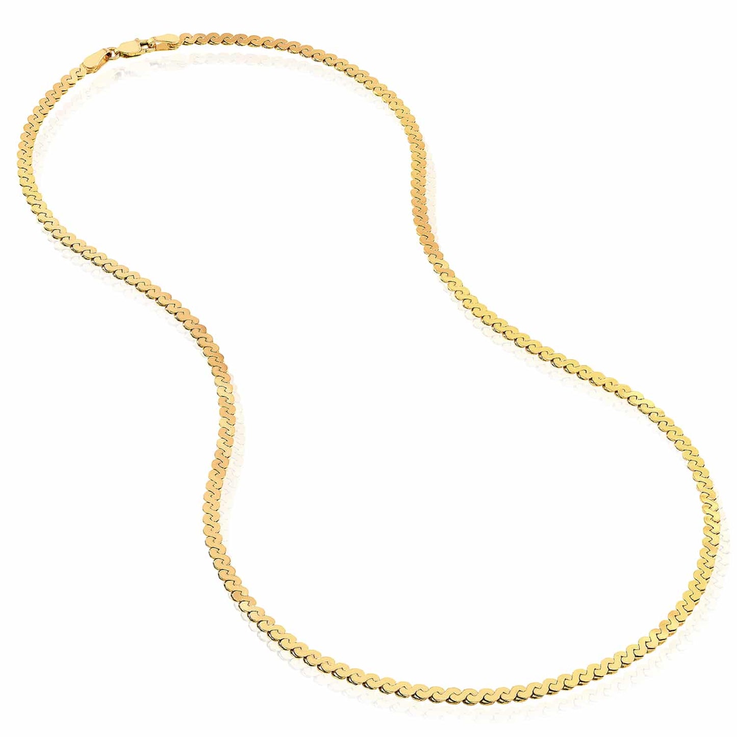 Solid 14K Real Gold 3mm Serpentine Chain Necklace 18"