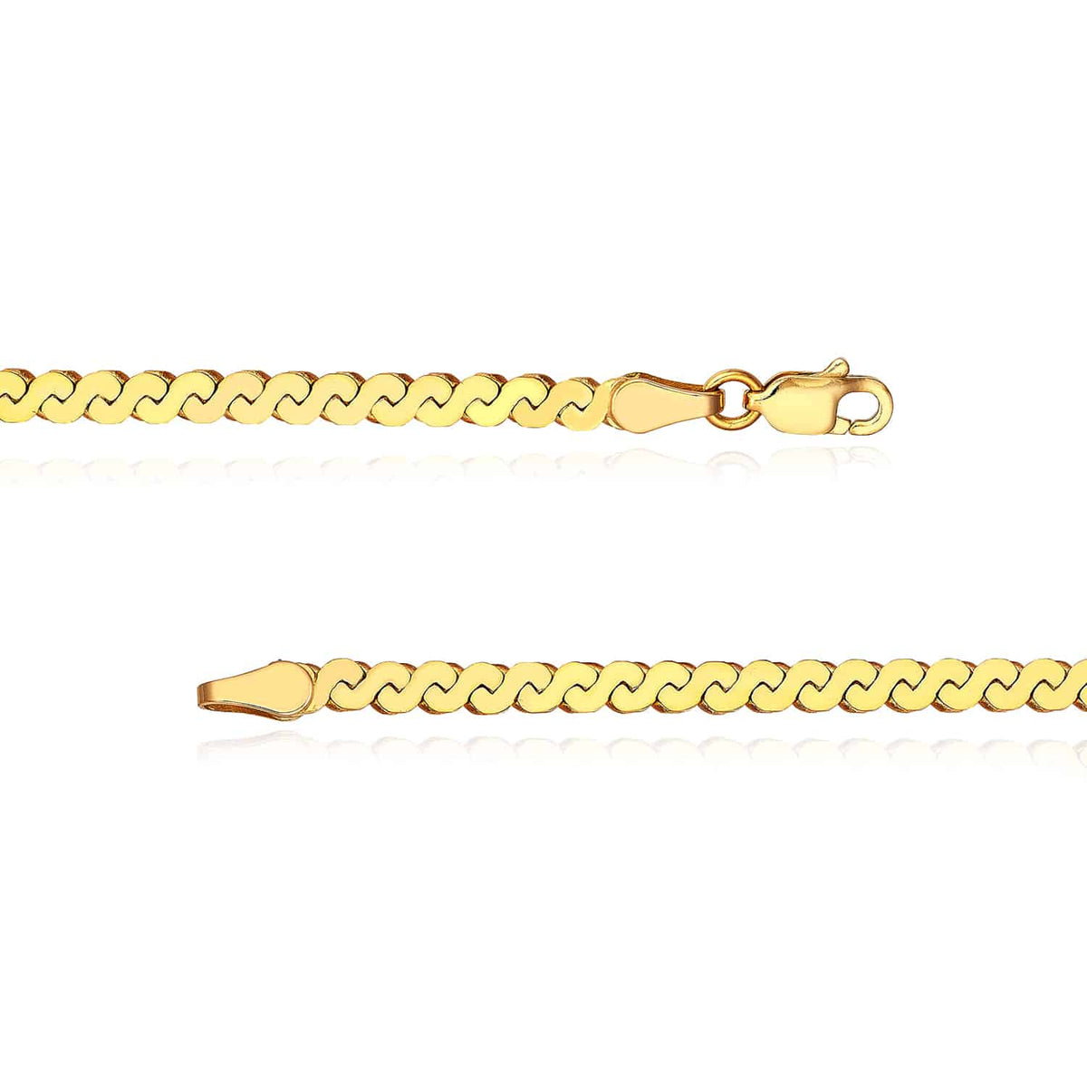 14K Yellow Gold 3mm Serpentine Chain (Solid Links) 18" - WJD Exclusives