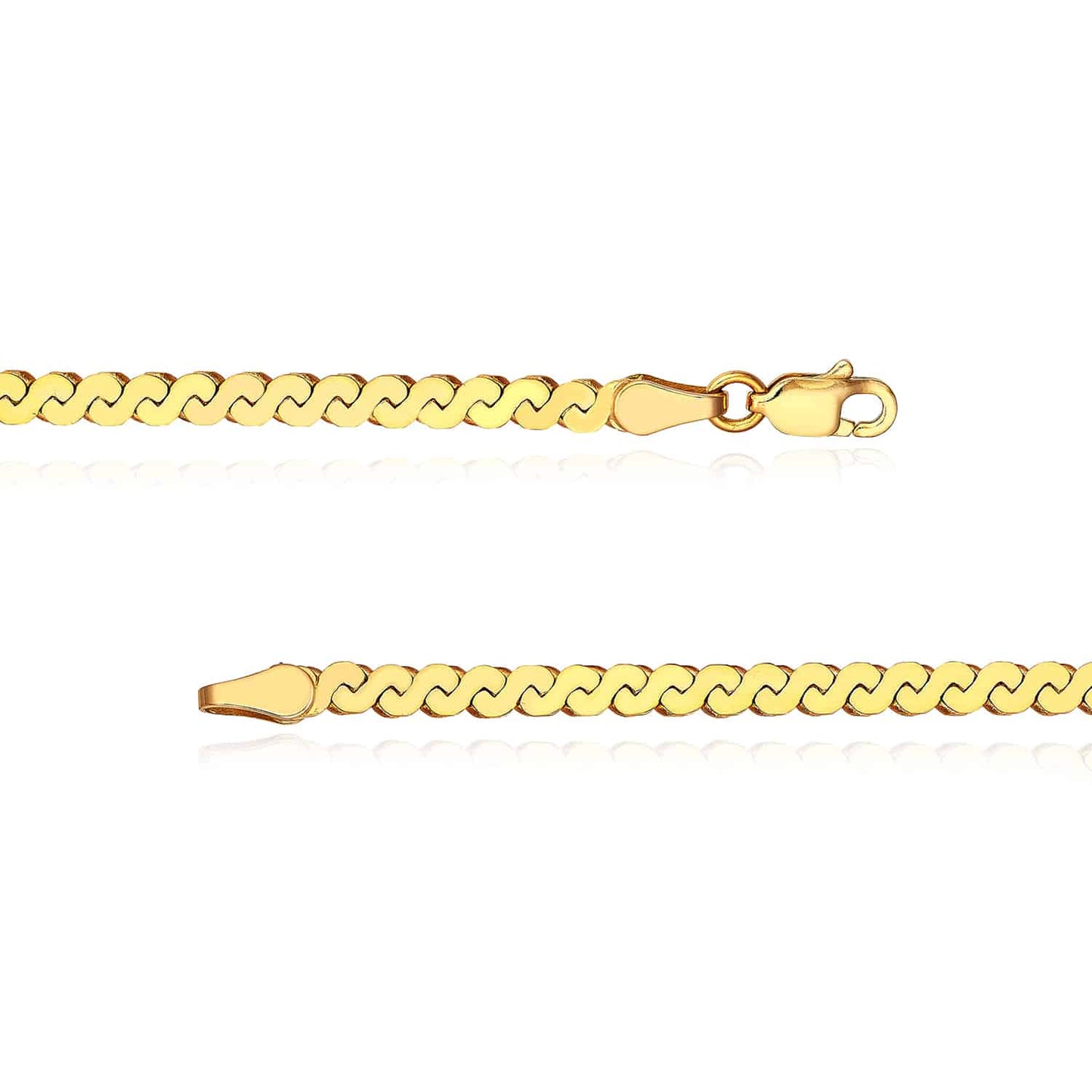 Solid 14K Real Gold 3mm Serpentine Chain Necklace 18"