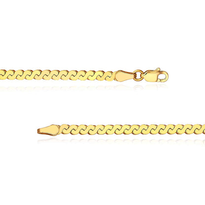 Solid 14K Real Gold 3mm Serpentine Chain Necklace 18"
