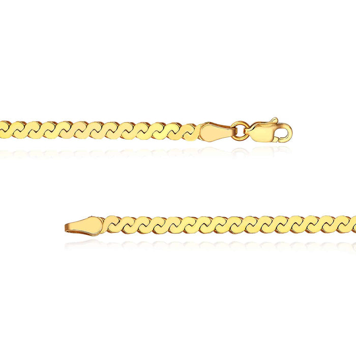 14K Yellow Gold 3mm Serpentine Chain (Solid Links) 18" - WJD Exclusives