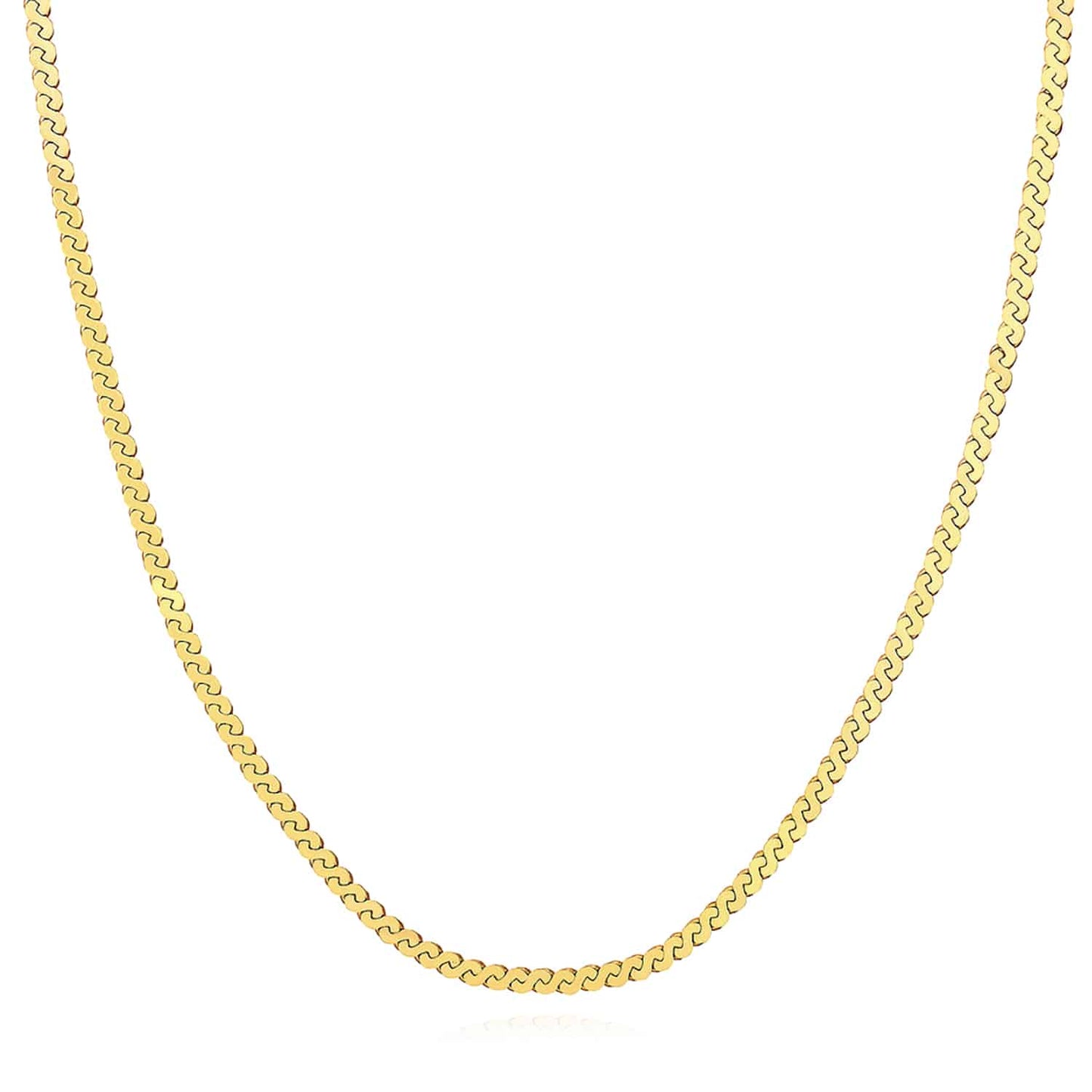 Solid 14K Real Gold 3mm Serpentine Chain Necklace 18"