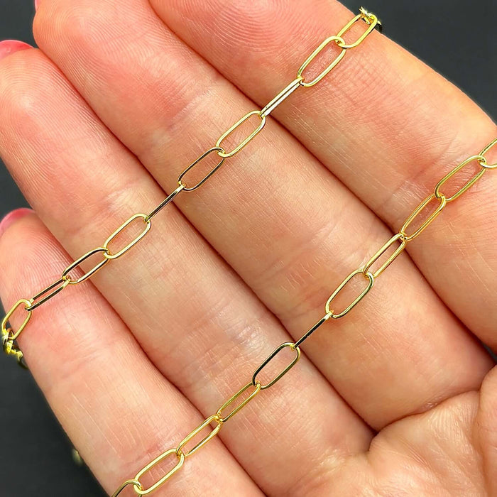 14K Yellow Gold 3mm Paperclip Chain (Hollow) 16" 18" 20" 24" - WJD Exclusives