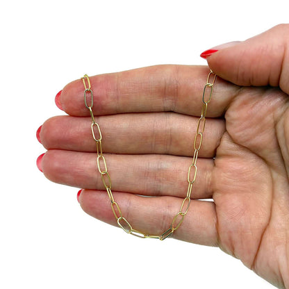 14K Real Gold 3mm Paperclip Chain Necklace 16" 18" 20" 24"
