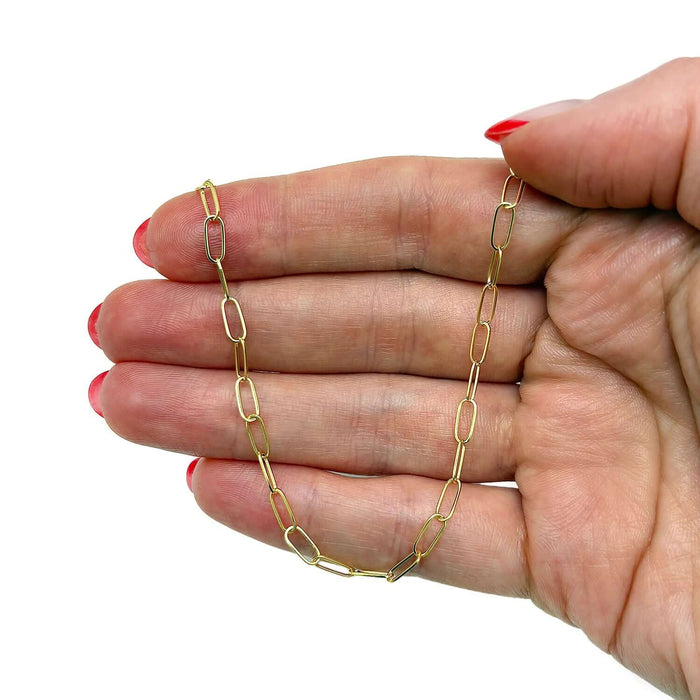 14K Yellow Gold 3mm Paperclip Chain (Hollow) 16" 18" 20" 24" - WJD Exclusives