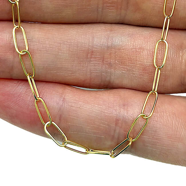 14K Yellow Gold 3mm Paperclip Chain (Hollow) 16" 18" 20" 24" - WJD Exclusives