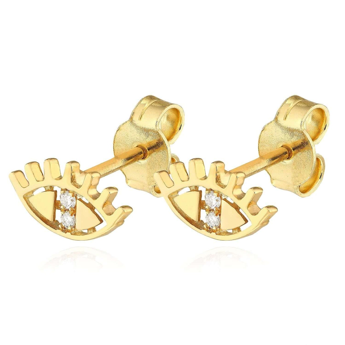 0.03CTW Real Diamond 14K Real Gold Eye of Providence Stud Earrings 7.6mm