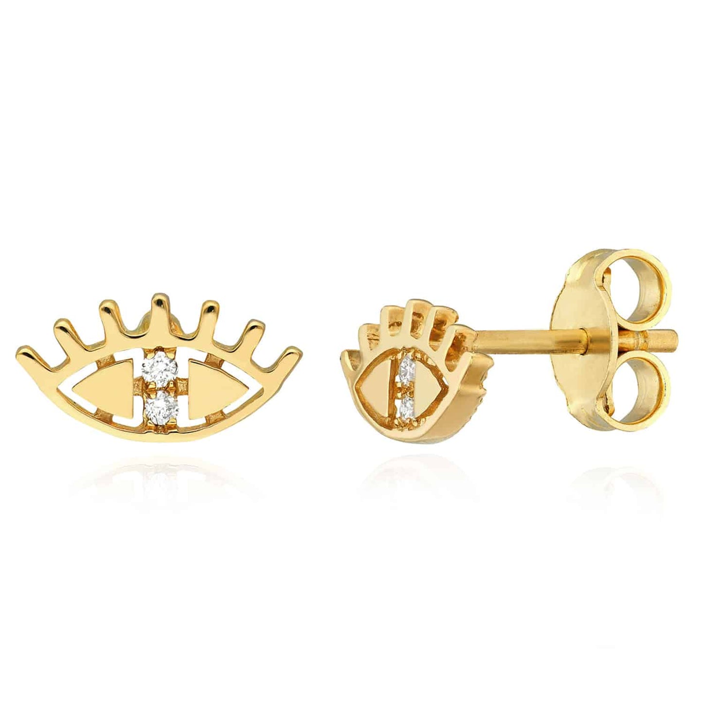 0.03CTW Real Diamond 14K Real Gold Eye of Providence Stud Earrings 7.6mm
