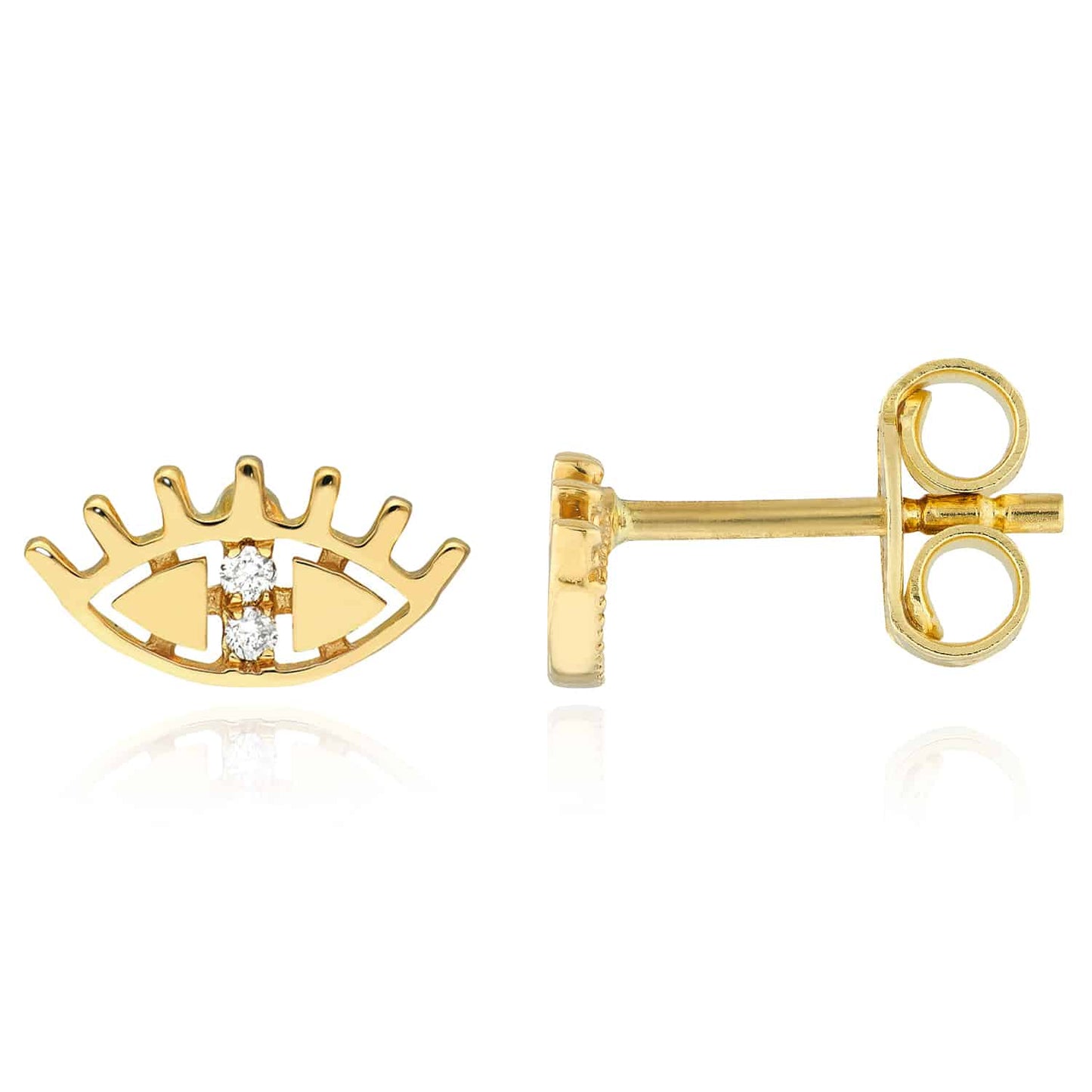 0.03CTW Real Diamond 14K Real Gold Eye of Providence Stud Earrings 7.6mm