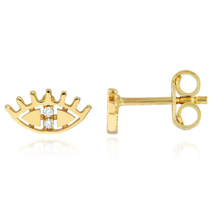 0.03CTW Real Diamond 14K Real Gold Eye of Providence Stud Earrings 7.6mm