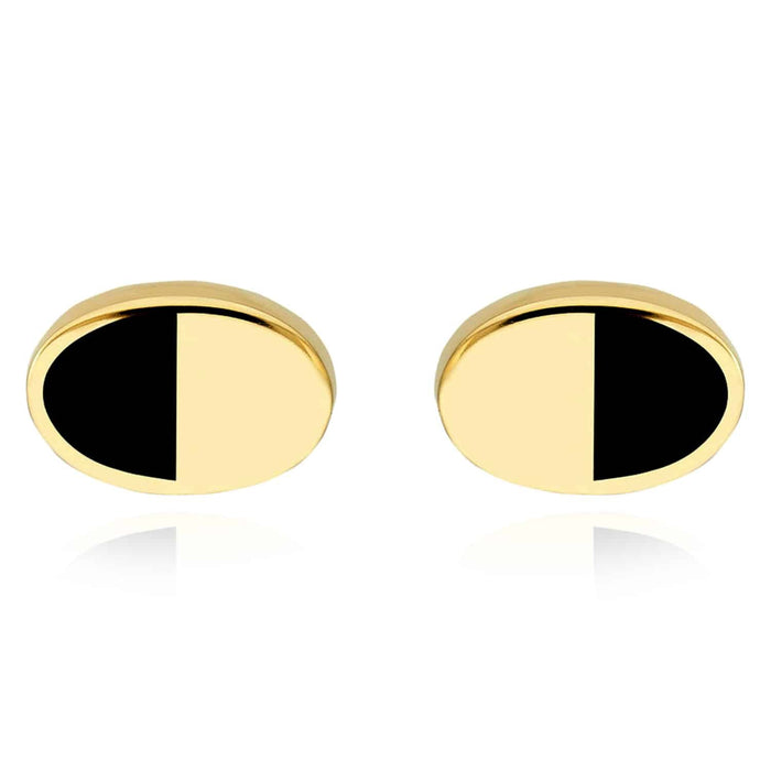 14K Gold Oval Black Onyx Split Design Stud Earrings 6mm - WJD Exclusives
