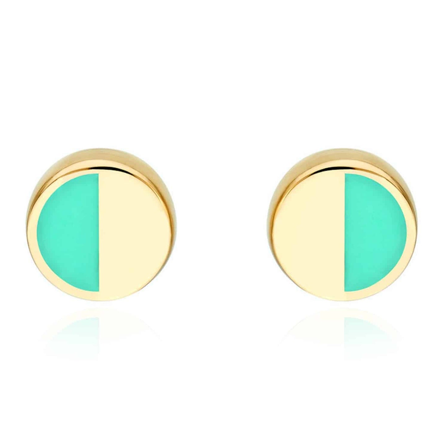 14K Real Gold Split Design Turquoise Round Stud Earrings 5mm