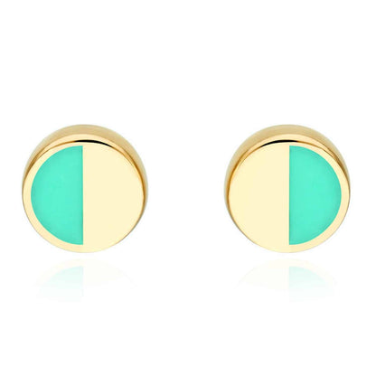 14K Real Gold Split Design Turquoise Round Stud Earrings 5mm