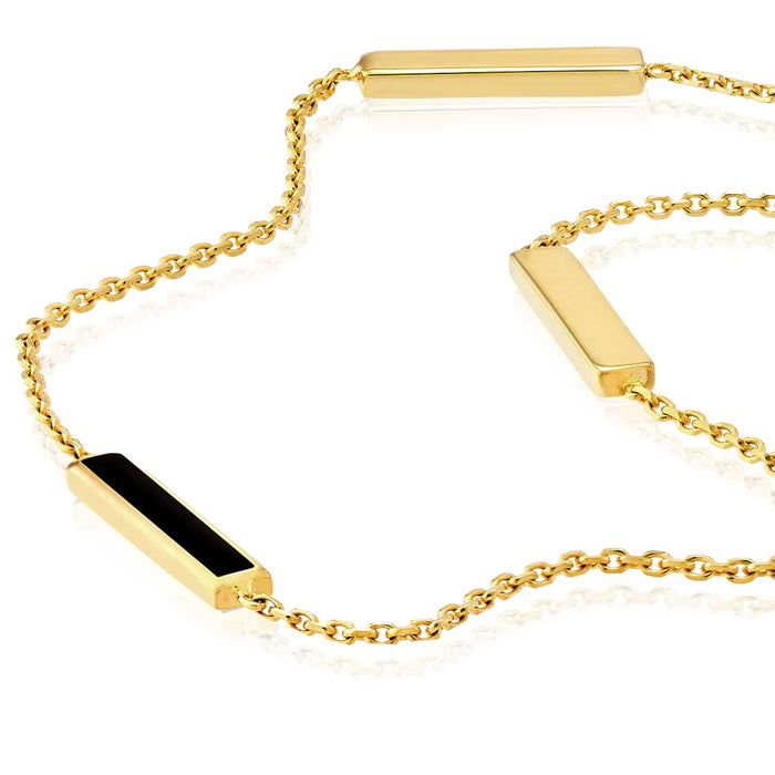 14K Yellow Gold Alternating Black Pink Turquoise Bar Cable Anklet (Solid Links) 9" - 10" Adjustable - WJD Exclusives