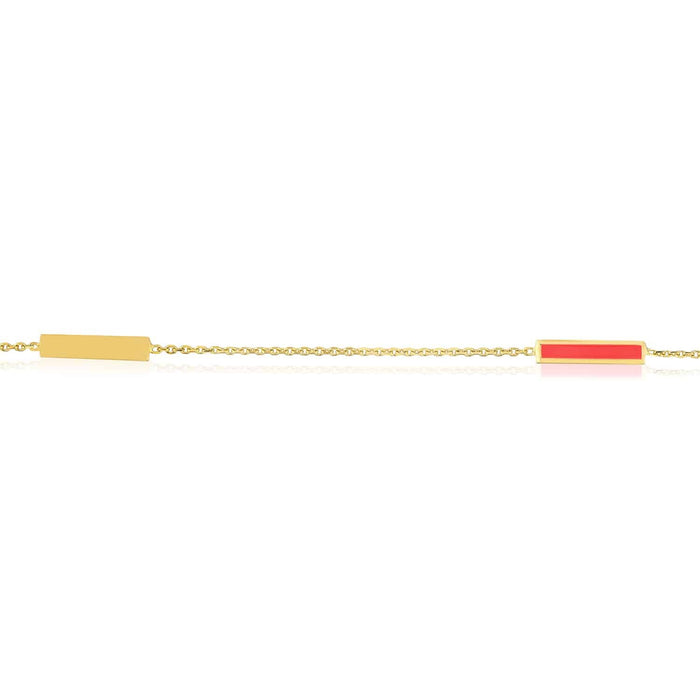 14K Yellow Gold Alternating Black Pink Turquoise Bar Cable Anklet (Solid Links) 9" - 10" Adjustable - WJD Exclusives