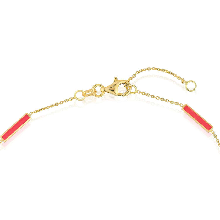 14K Yellow Gold Alternating Black Pink Turquoise Bar Cable Anklet (Solid Links) 9" - 10" Adjustable - WJD Exclusives