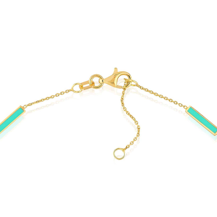 14K Yellow Gold Alternating Black Pink Turquoise Bar Cable Anklet (Solid Links) 9" - 10" Adjustable - WJD Exclusives