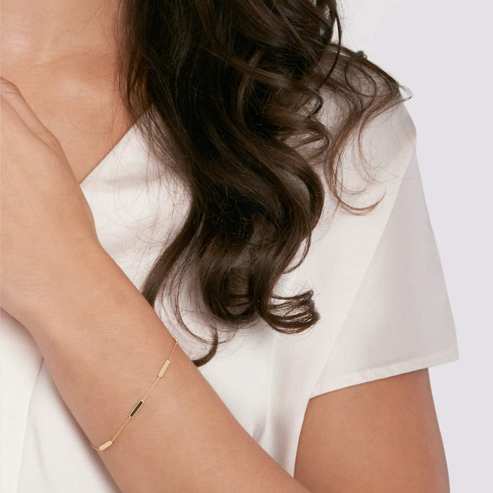 14K Yellow Gold Minimalist Alternating Black Bar Bracelet (Solid Links) 6.25" - 7.25" Adjustable - WJD Exclusives