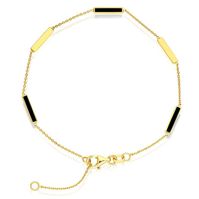 14K Yellow Gold Minimalist Alternating Black Bar Bracelet (Solid Links) 6.25" - 7.25" Adjustable - WJD Exclusives