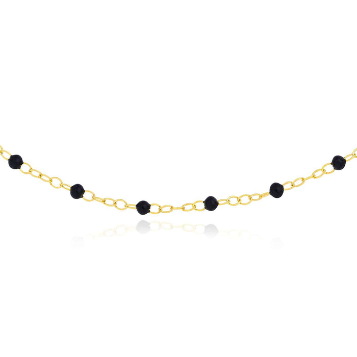 14K Yellow Gold Black Beaded Station Cable Necklace (Solid Links) 16" - 18" Adjustable - WJD Exclusives