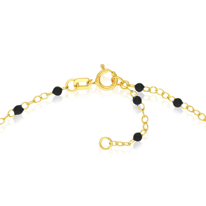 14K Yellow Gold Black Beaded Station Cable Necklace (Solid Links) 16" - 18" Adjustable - WJD Exclusives