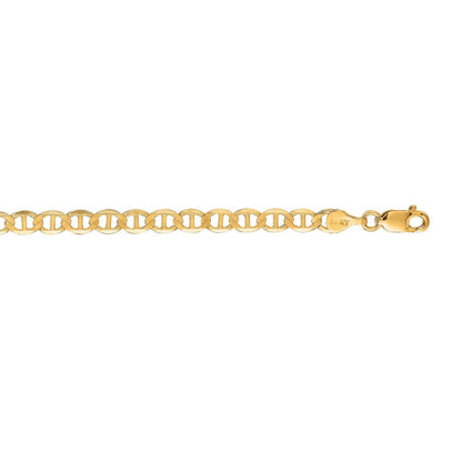 14K Real Gold Solid Mariner Link Bracelet 7" 4mm