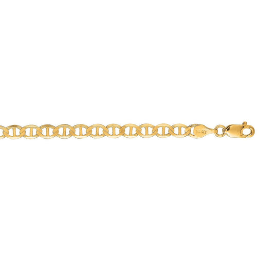 14K Real Gold Solid Mariner Link Bracelet 7" 4mm