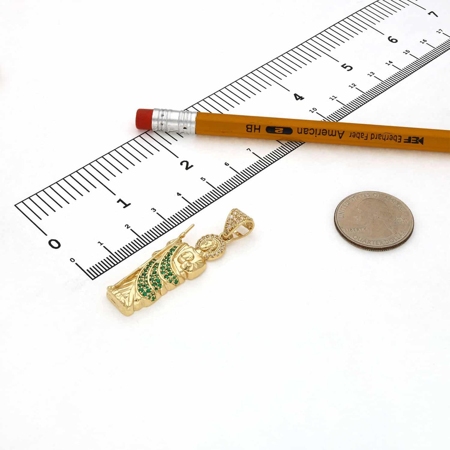 14K Real Gold 1.05CTW CZ Green St Judas Pendant 2"