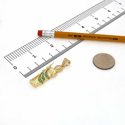 14K Real Gold 1.05CTW CZ Green St Judas Pendant 2"