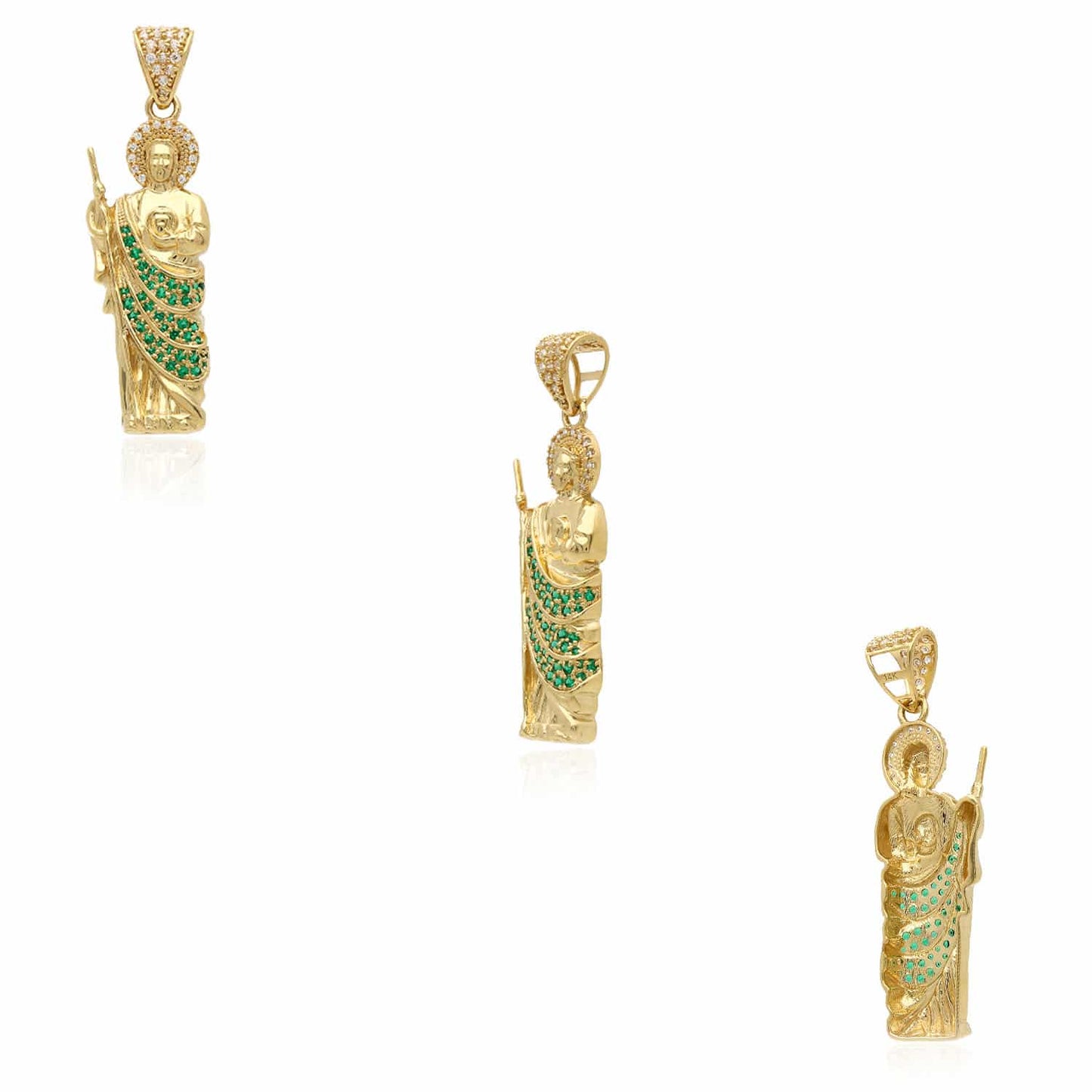 14K Real Gold 1.05CTW CZ Green St Judas Pendant 2"