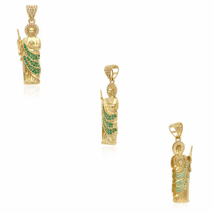 14K Real Gold 1.05CTW CZ Green St Judas Pendant 2"