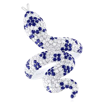 1.30CTW Natural Diamond 10K Yellow Gold Sapphire Serpent Snake Cocktail Ring - WJD Exclusives