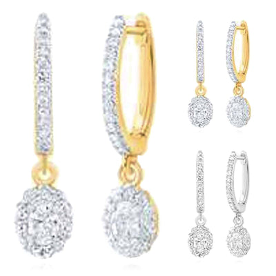 0.60CTW Natural Diamond 10K Gold Yellow White Drop Hoop Earrings 23mm - WJD Exclusives