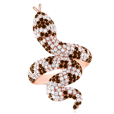 1.90CTW Natural Diamond 10K Yellow Gold Brown Serpent Snake Cocktail Ring - WJD Exclusives